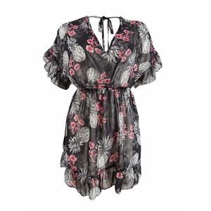 Miken Women's Ruffled Floral-Print Dress Swim Cover-Up (XS, Black/Poppy Red)